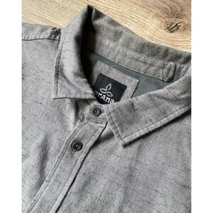 Prana Shirt Button Up Gray Flannel Long‎ Sleeve Polo Pockets Size XXL